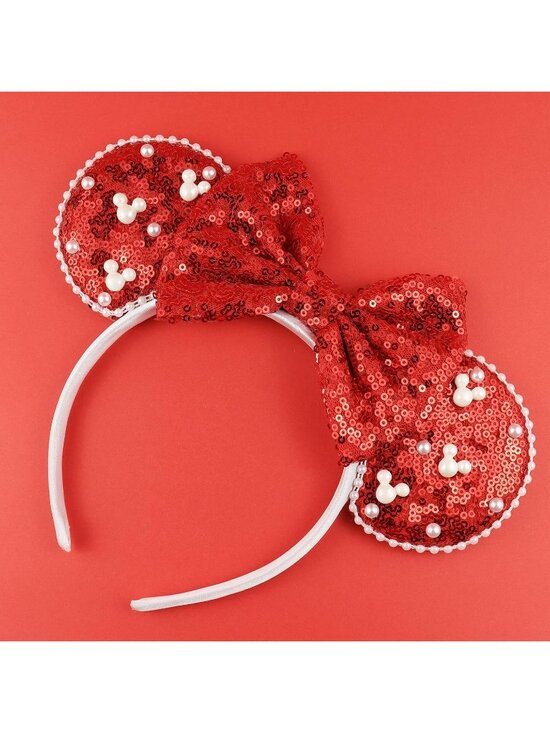 Women Red Polyester Velvet Mickey Mouse Halloween Costume Headband